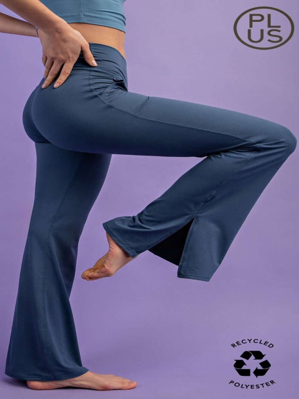 WOMENS BUTTERY PLUS SIZE V WAIST FLARE YOGA LEGGINGS W/POCKETS CODE BLUE 1X-3X